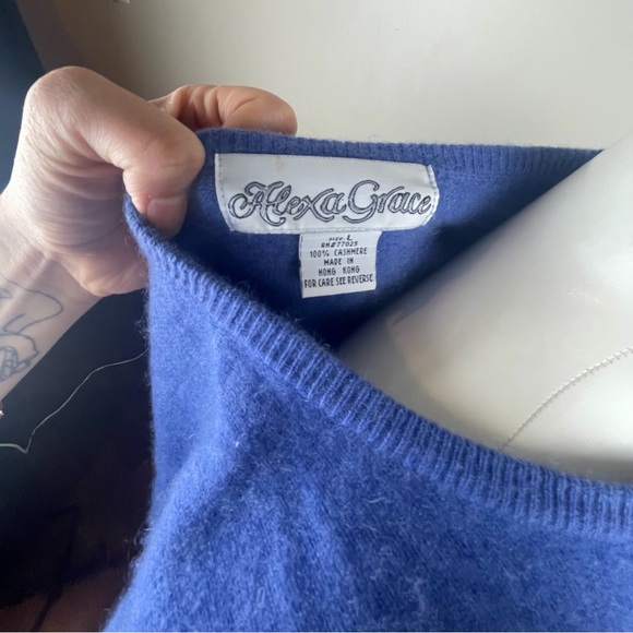 Alexa Grace L Chic Blue Crew Neck Cashmere Cozy Classic Sweater - Picture 4 of 8